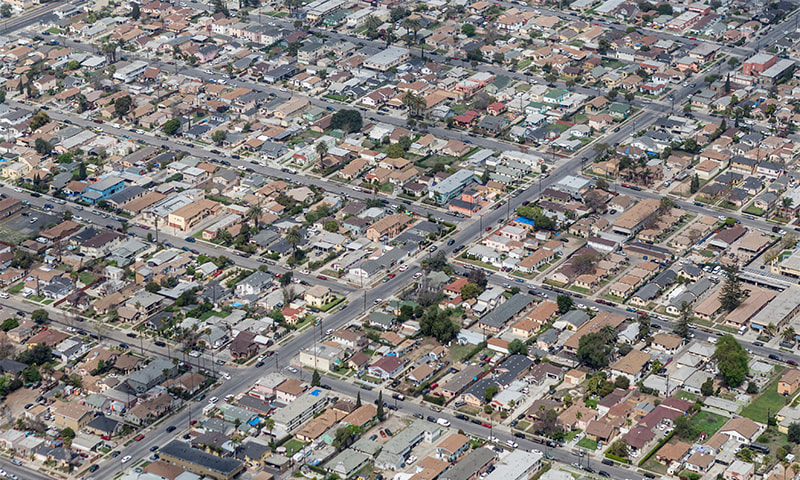 Aerial view of Los Angeles neighborhood